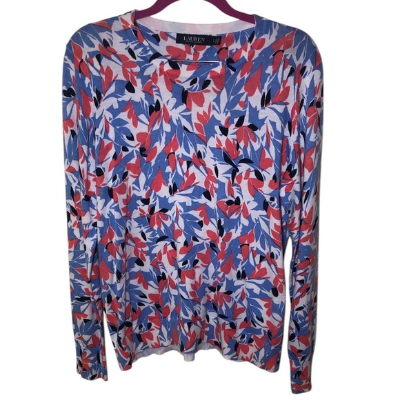 Lauren Ralph Lauren Floral-Print Crewneck long sleeve Sweater size L - Picture 1 of 8